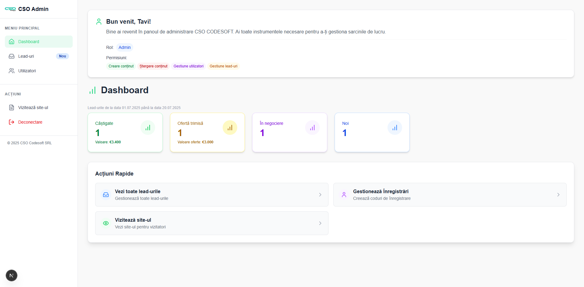 CRM Custom integrat cu website